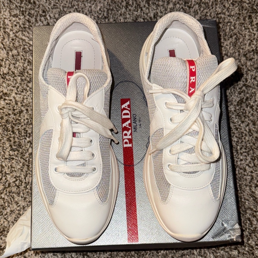 Prada White and Red Sneakers
